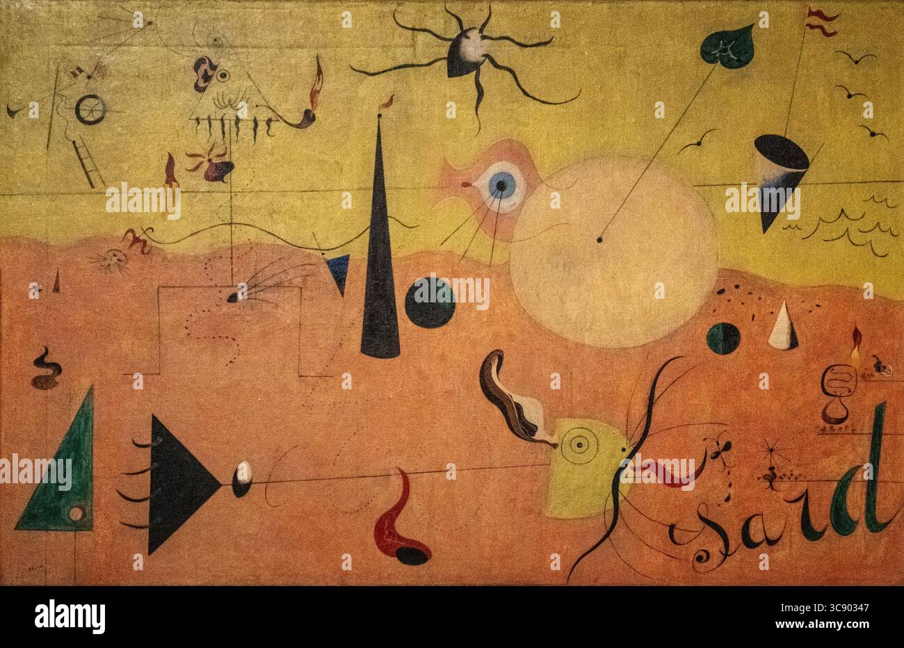 Dipinto chiamato il cacciatore, paesaggio catalano di Joan Miro al museo d'arte MOMA di New York Foto Stock