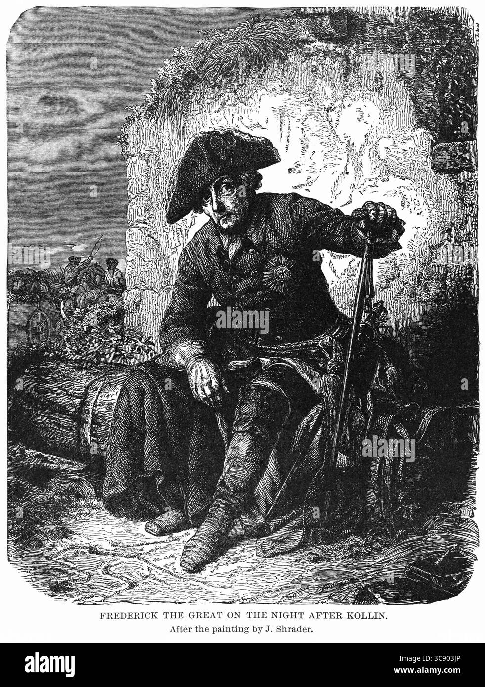 4 maggio 2020: Federico il grande nella notte dopo Kollin (Kolin), dopo il dipinto di J. Shrader, illustrazione, storia del mondo di Ridpath, volume III, di John Clark Ridpath, LL. D., Merrill & Baker Publishers, New York, 1897 (immagine di credito: © JT Vintage/Glasshouse via ZUMA Wire) Foto Stock
