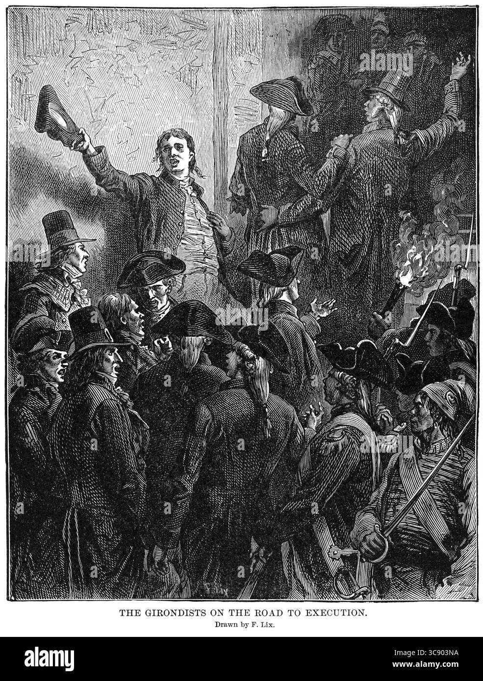 12 agosto 2020: The Girondists on the Road to Execution, disegnato da F. Lix, Illustration, Ridpath's History of the World, volume III, di John Clark Ridpath, LL. D., Merrill & Baker Publishers, New York, 1897 (immagine di credito: © JT Vintage/Glasshouse via ZUMA Wire) Foto Stock