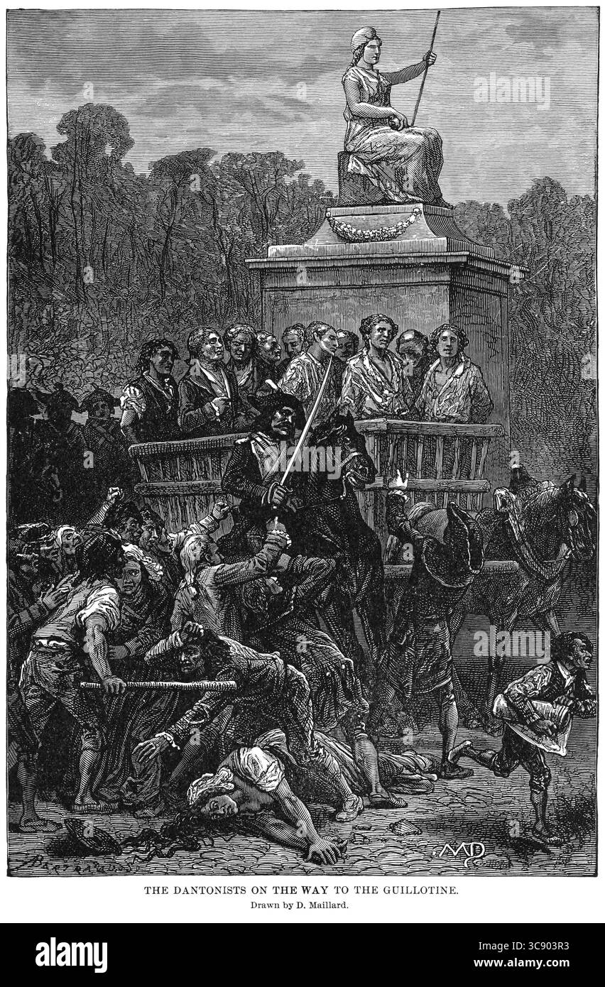12 agosto 2020: The Dantonists on the Way to the Guillotine, disegnato, da D. Maillard, Illustration, Ridpath's History of the World, volume III, di John Clark Ridpath, LL. D., Merrill & Baker Publishers, New York, 1897 (immagine di credito: © JT Vintage/Glasshouse via ZUMA Wire) Foto Stock