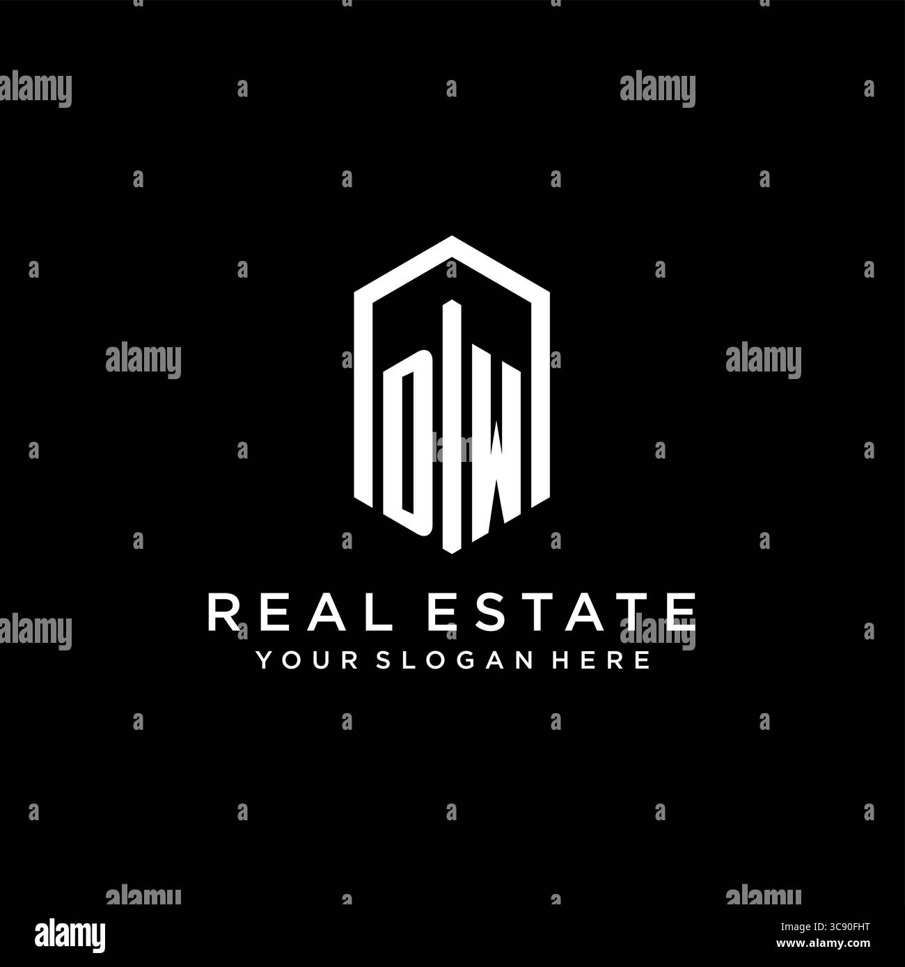 Logo Letter DW per il settore immobiliare con grafica vettoriale con icona esagonale Illustrazione Vettoriale