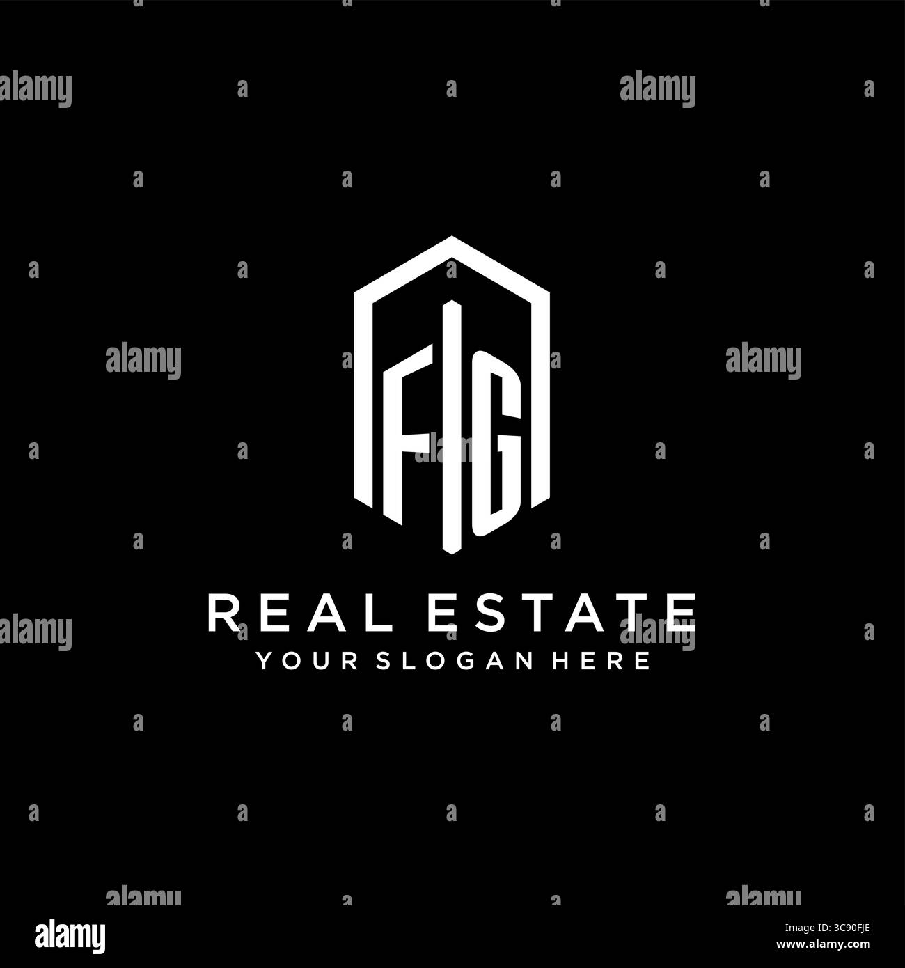 Logo Letter FG per il settore immobiliare con grafica vettoriale con icona esagonale Illustrazione Vettoriale