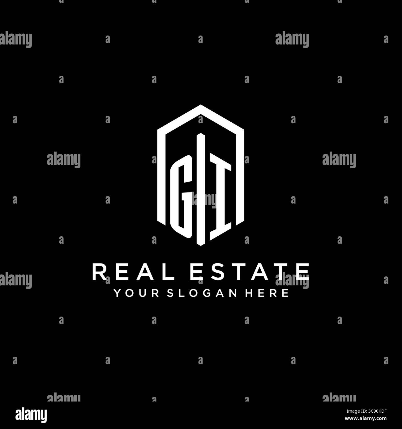 Logo Letter gi per il settore immobiliare con grafica vettoriale con icona esagonale Illustrazione Vettoriale