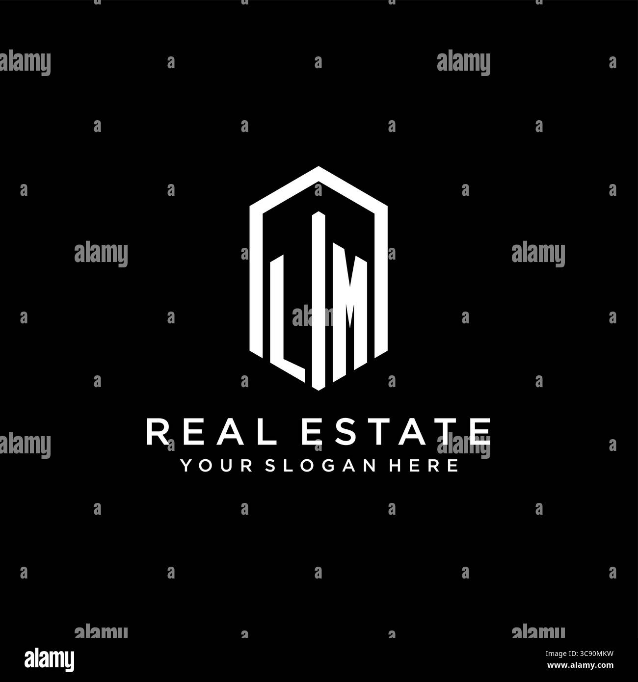 Logo Letter LM per il settore immobiliare con grafica vettoriale con icona esagonale Illustrazione Vettoriale