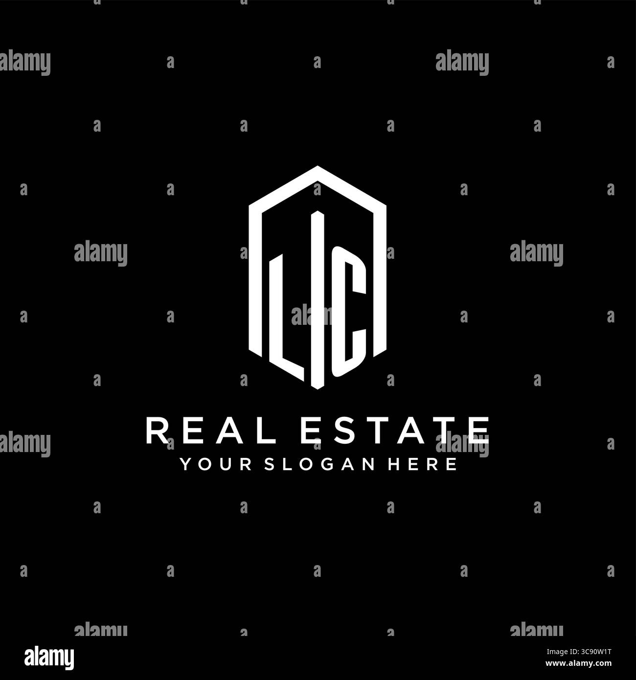 Logo Letter LC per il settore immobiliare con grafica vettoriale con icona esagonale Illustrazione Vettoriale
