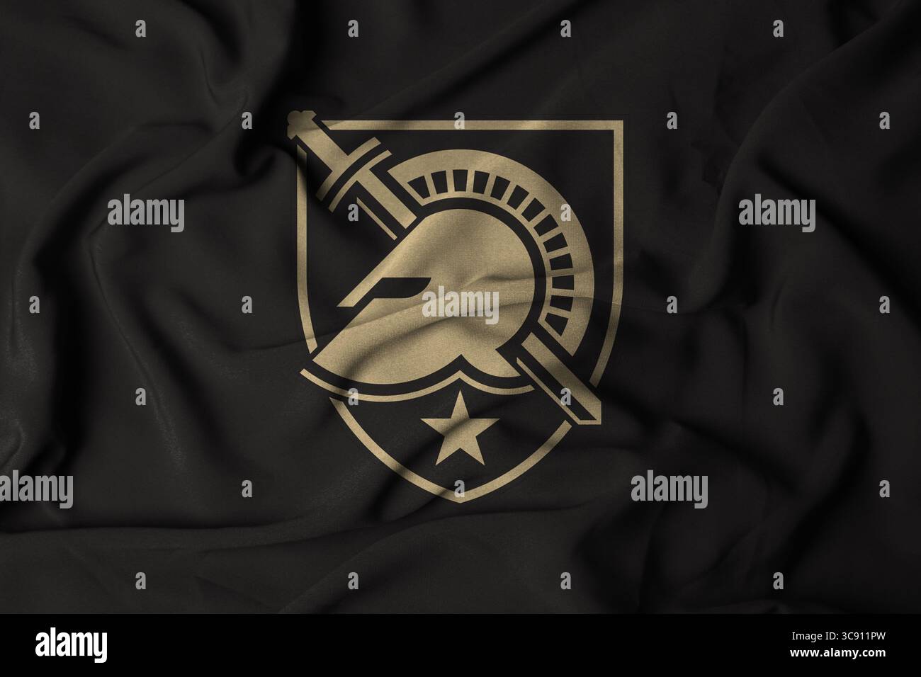 Pringsewu, Lampung; 6 agosto 2025; il logo della squadra di football americano Army Black Knights con tessuto ondulato testurizzato Foto Stock