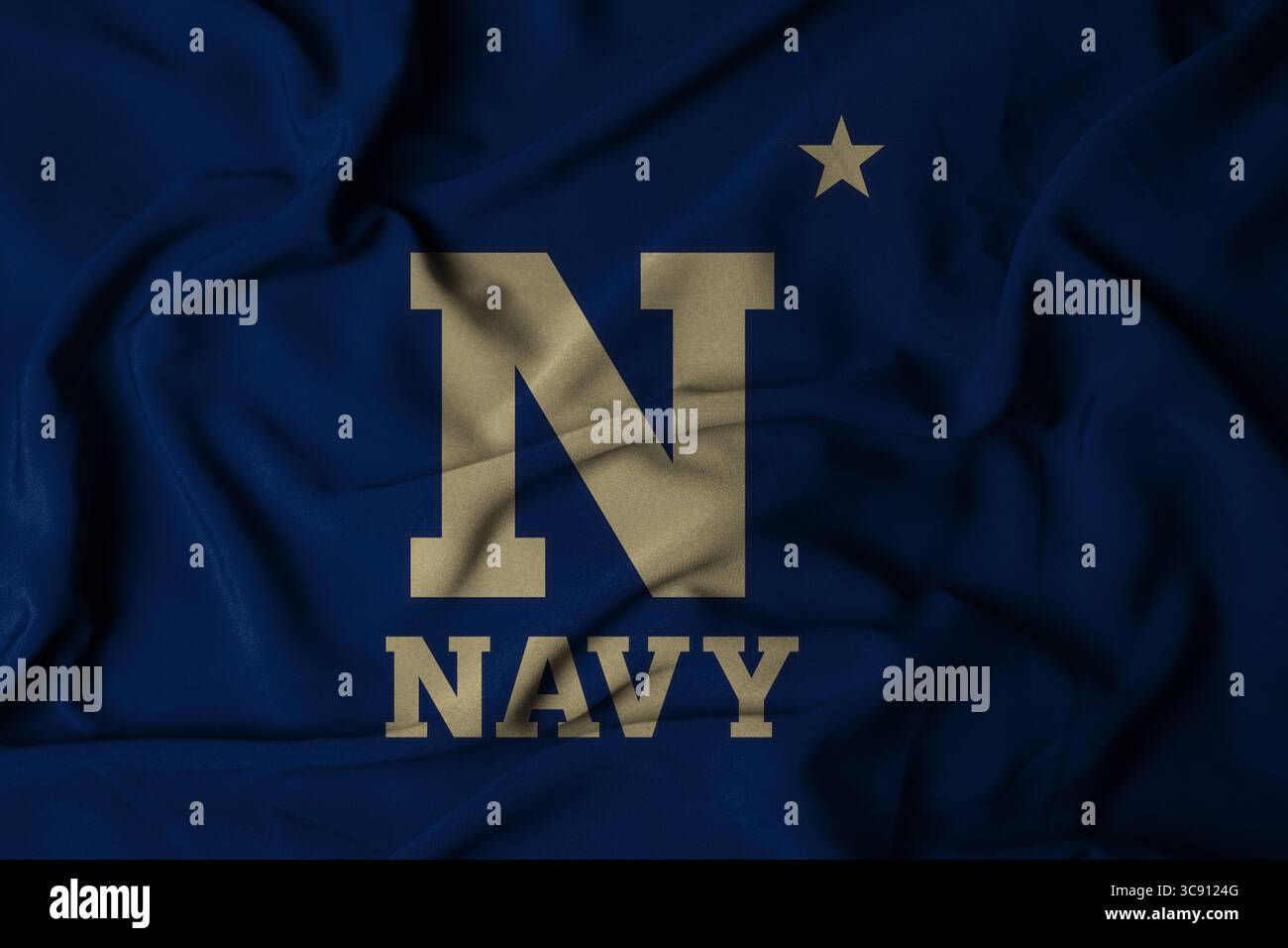 Pringsewu, Lampung; 6 agosto 2025; il logo della squadra di football americano Navy Midshipmen con tessuto ondulato testurizzato Foto Stock