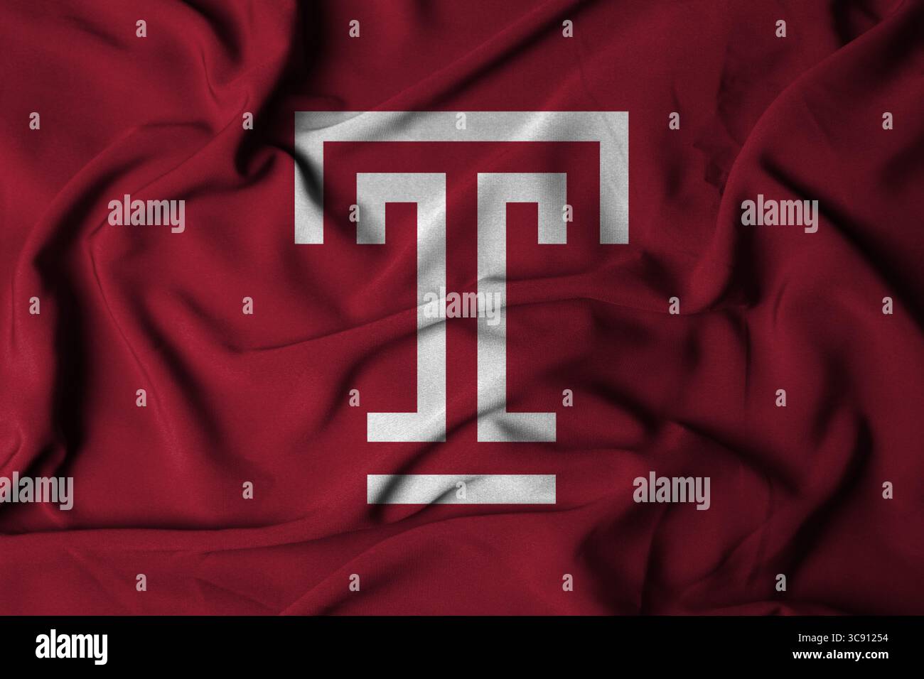 Pringsewu, Lampung; 6 agosto 2025; il logo della squadra di football americano Temple Owls con tessuto ondulato testurizzato Foto Stock