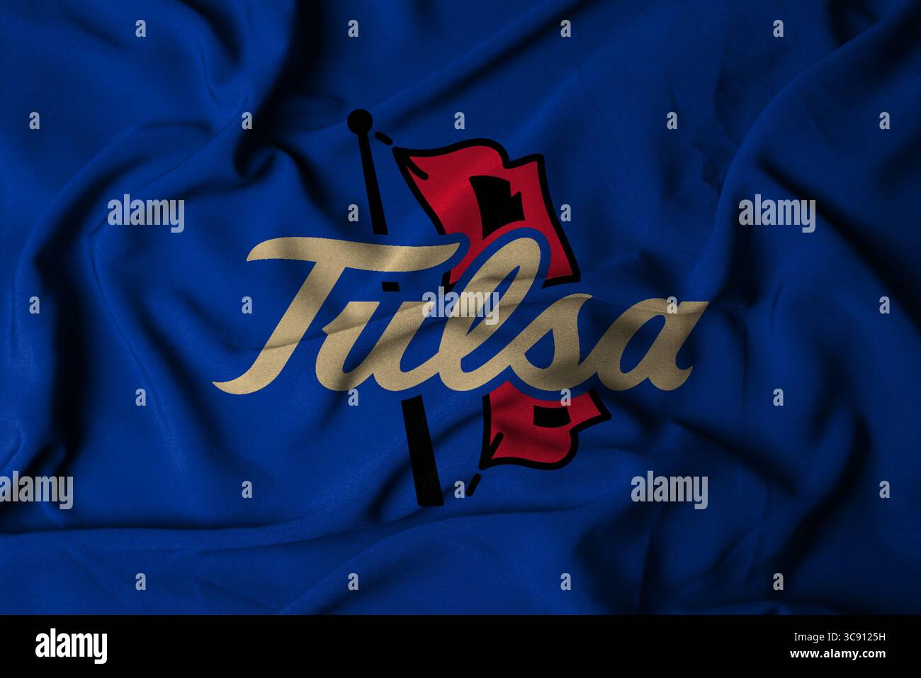 Pringsewu, Lampung; 6 agosto 2025; il logo della squadra di football americano Tulsa Golden Hurricane con tessuto ondulato testurizzato Foto Stock