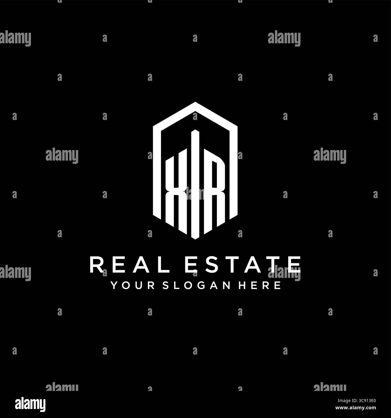 Logo Letter XR per il settore immobiliare con grafica vettoriale con icona esagonale Illustrazione Vettoriale
