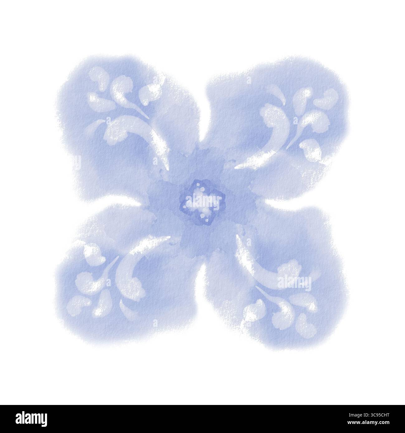 Motivo floreale blu acquerello in stile mediterraneo. Motivo botanico astratto sciolto ispirato alle piastrelle portoghesi. Per tessuti, ceramiche, e. Foto Stock