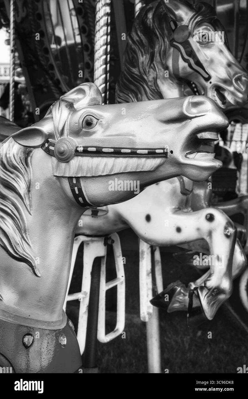 Cavallo carosello Carnevale in bianco e nero Foto Stock