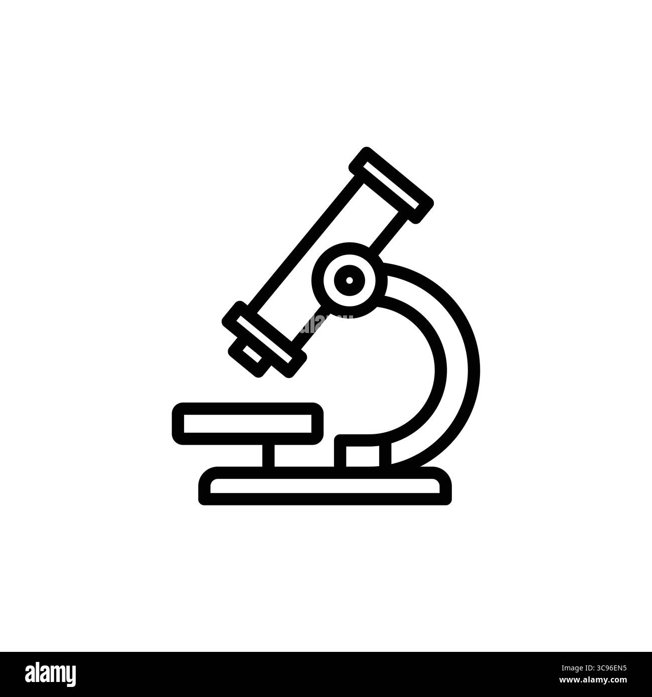 Un'icona moderna del microscopio da laboratorio, che rappresenta la scienza e l'istruzione. Ideale per materiali didattici, presentazioni di ricerca o illustratore sanitario Illustrazione Vettoriale