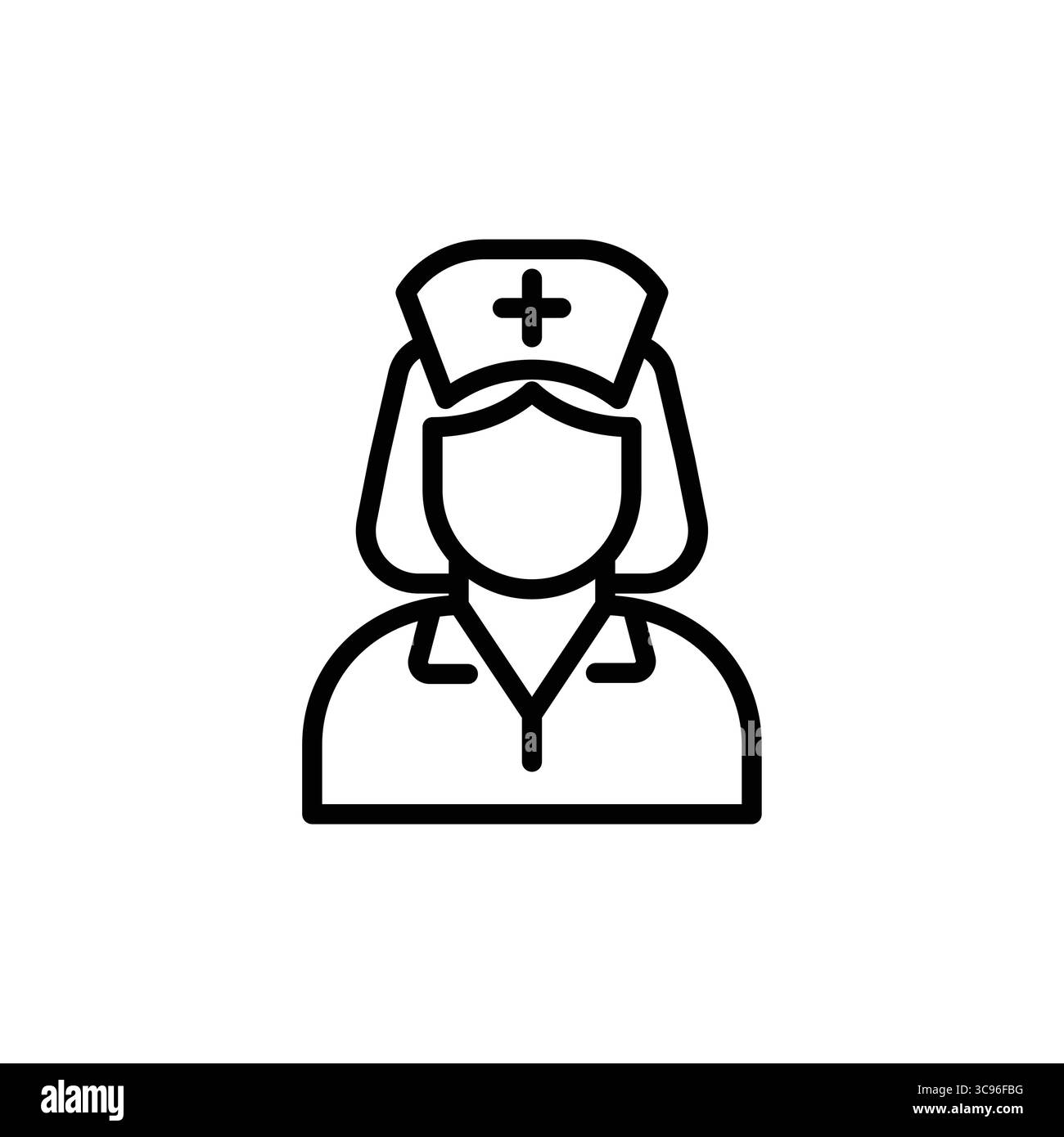Questa illustrazione presenta un semplice contorno dell'icona di un infermiere, che rappresenta gli operatori sanitari in varie impostazioni mediche. Ideale per salute-relat Illustrazione Vettoriale