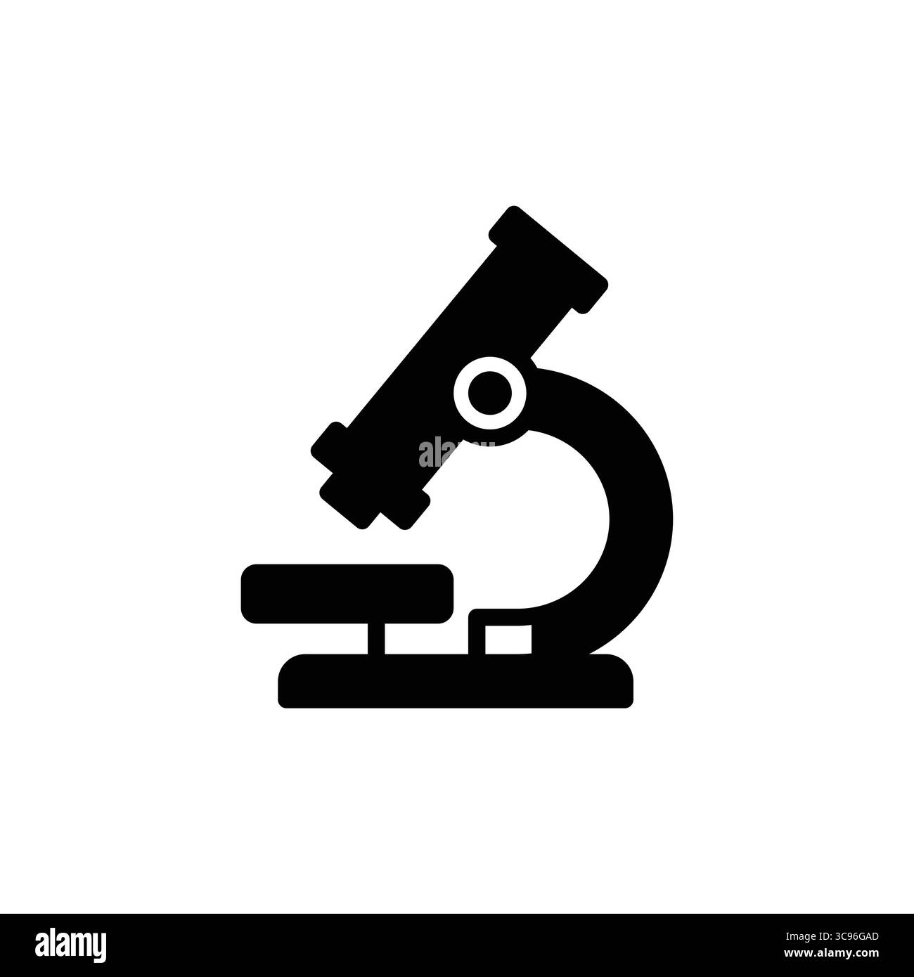 Questa icona del microscopio bianco e nero rappresenta la ricerca e l'educazione nella scienza. Perfetto per materiali didattici, siti Web e temi di laboratorio. Illustrazione Vettoriale