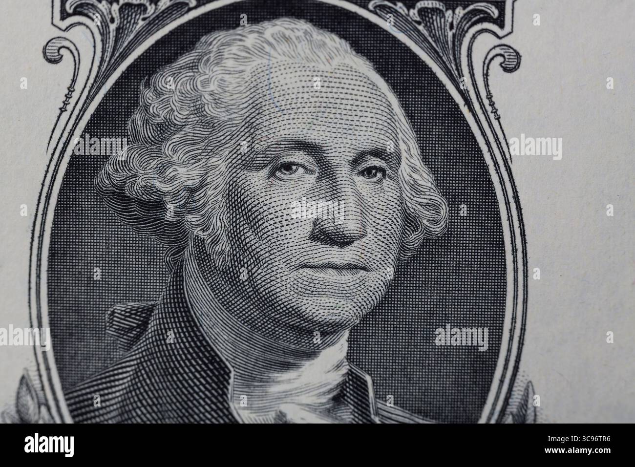 Vicino al ritratto di George Washington su una banconota da un dollaro. Foto Stock