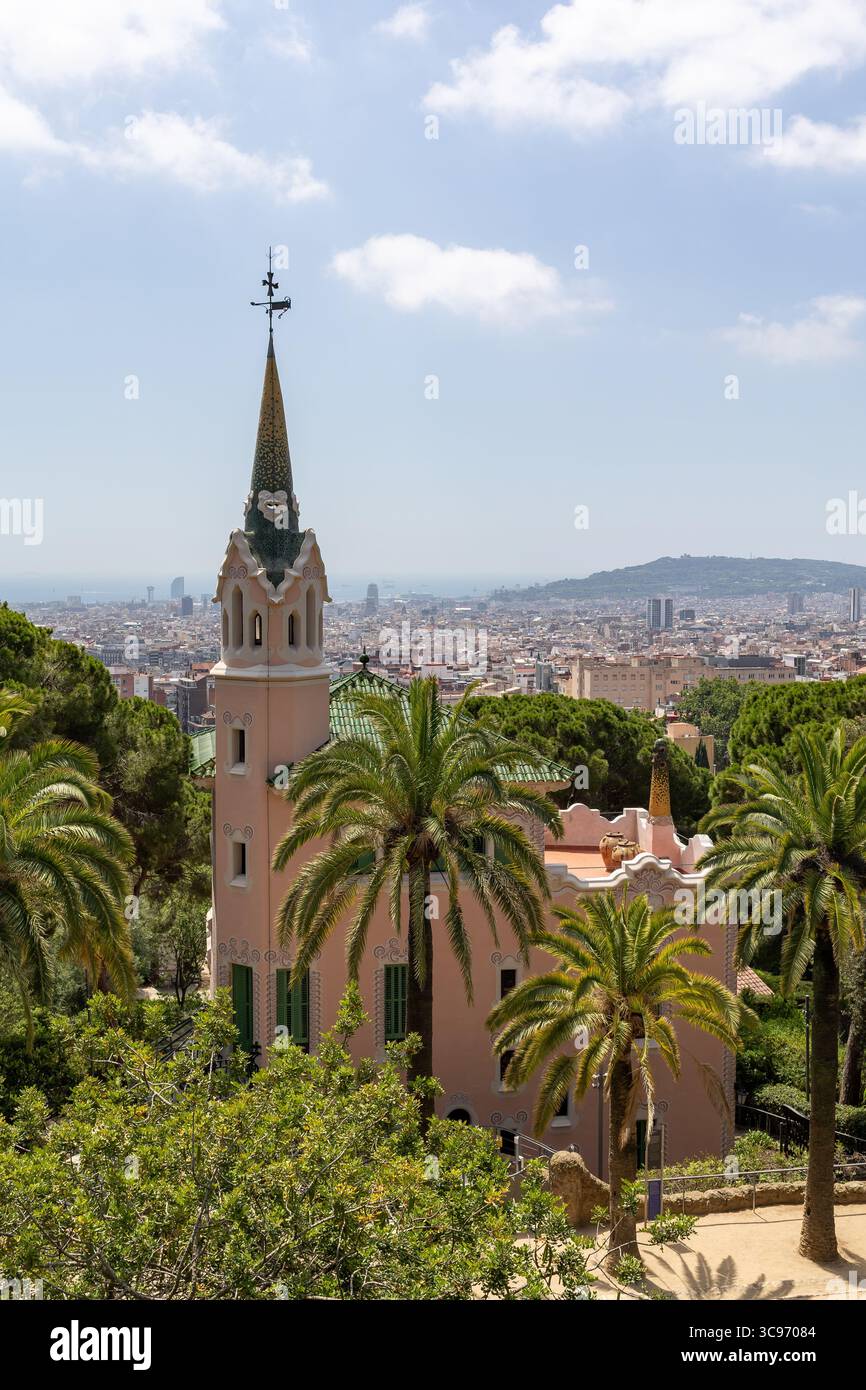 Parque Güell, disegnato da Antoni Gaudi, Barcellona, Spagna Foto Stock