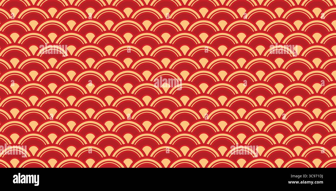 Motivo senza cuciture per il capodanno cinese rosso. Motivo elegante per il capodanno cinese tradizionale. Elegante motivo orientale. giapponese geometrico disegnato a mano Illustrazione Vettoriale