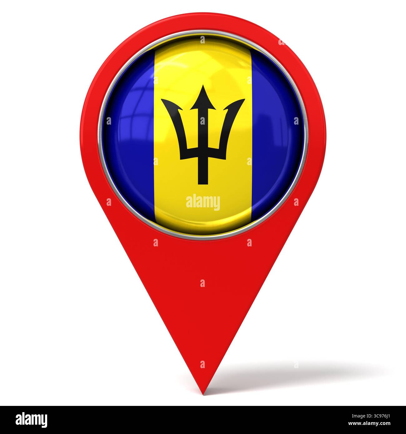 Barbados - perno di posizionamento con bandiera - illustrazione 3D. Foto Stock