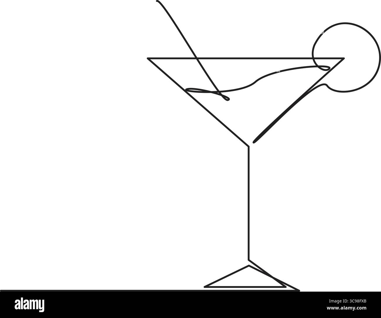 Disegno in linea continua dell'icona minimale di una linea in vetro da cocktail, illustrazione vettoriale Illustrazione Vettoriale