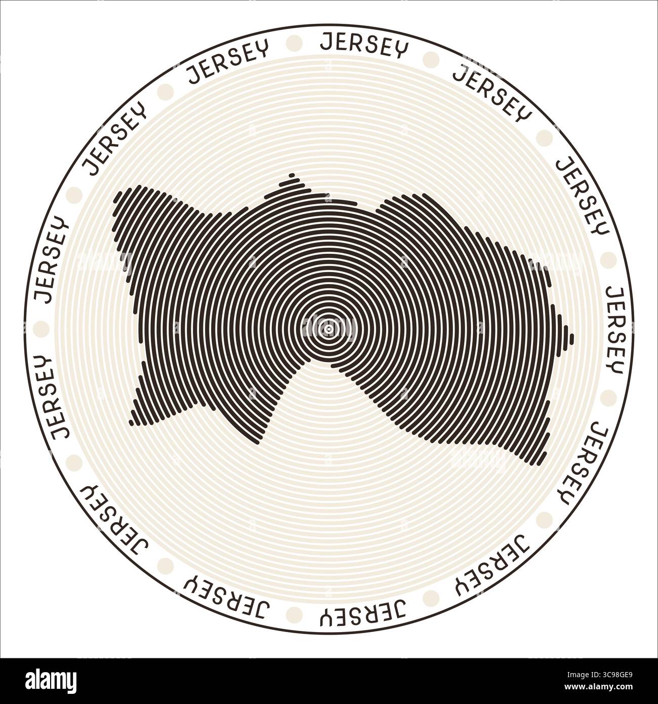 Logo rotondo in Jersey. Costruzione di anelli a forma di paese. Testo della Jersey in giro per il paese. Illustrazione vettoriale. Illustrazione Vettoriale