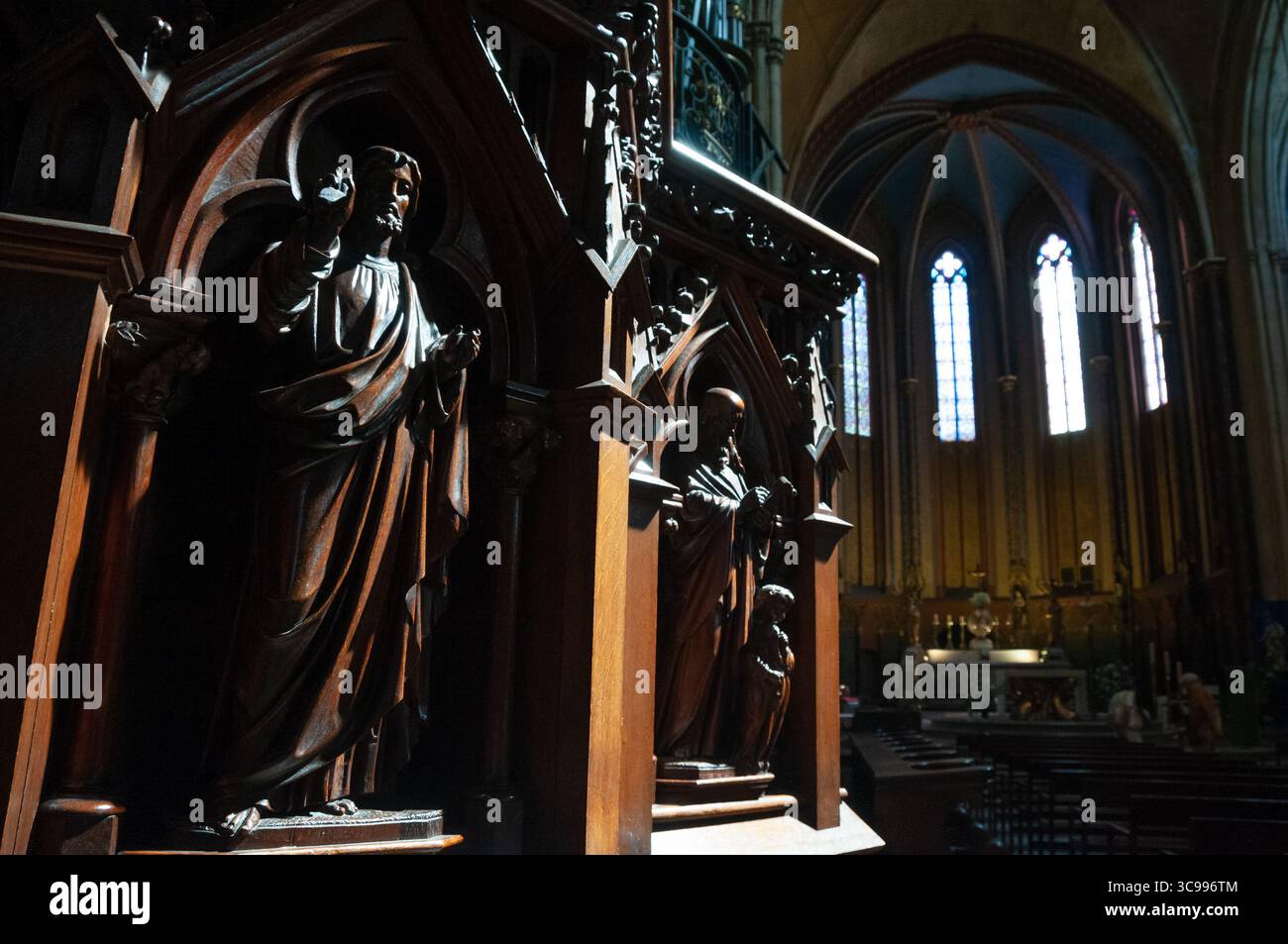 Figure in legno di profeti nella cattedrale di Saint Sauveur. AIX-en-Provence. Francia Foto Stock