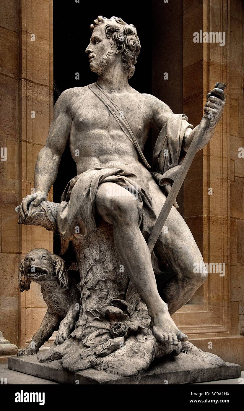 Hunter at Rest - Chasseur au Repos 1707 / 1710 di Nicolas Coustou Francia Museo francese Louvre Parigi, Francia. ( Fine XVII secolo - inizio XVIII secolo ) Coustou, Nicolas (Lione, 1658 - Parigi, 1733) Foto Stock