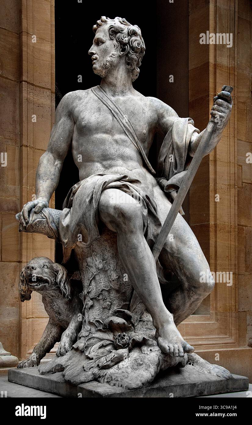 Hunter at Rest - Chasseur au Repos 1707 / 1710 di Nicolas Coustou Francia Museo francese Louvre Parigi, Francia. ( Fine XVII secolo - inizio XVIII secolo ) Coustou, Nicolas (Lione, 1658 - Parigi, 1733) Foto Stock