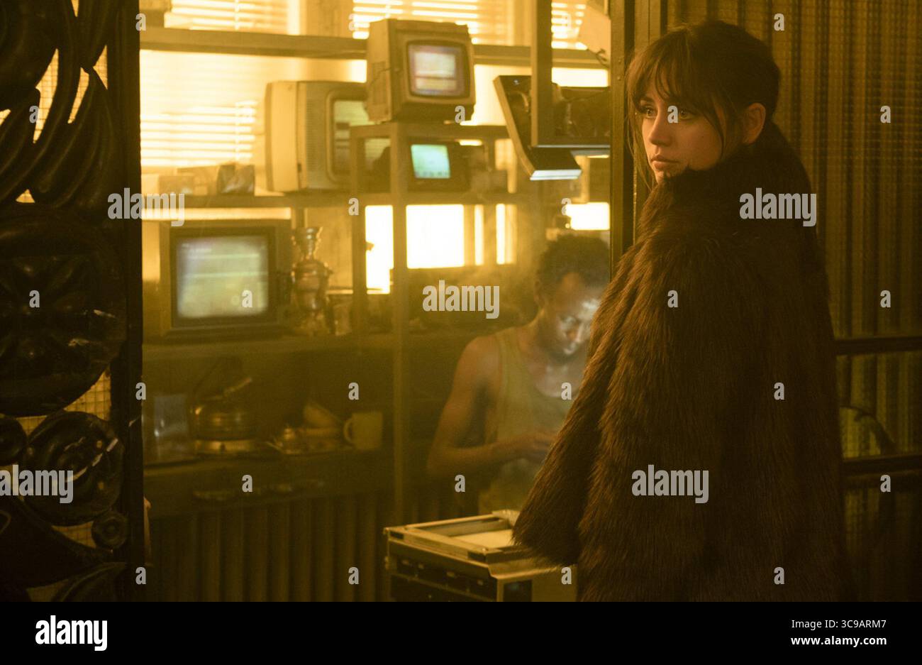 Blade Runner 2049 è un film di fantascienza neo-noir del 2017 diretto da Denis Villeneuve, tratto da una sceneggiatura di Hampton Fancher e Michael Green, basato su una storia di Fancher. Sequel di Blade Runner (1982), il film vede protagonisti Ryan Gosling e Harrison Ford, con Ana de Armas, Sylvia Hoeks, Robin Wright, Mackenzie Davis, Dave Bautista, e Jared Leto nei ruoli di supporto. Ford e Edward James Olmos riprendono i loro ruoli dal film precedente, rispettivamente come Rick Deckard e Gaff. Foto Stock