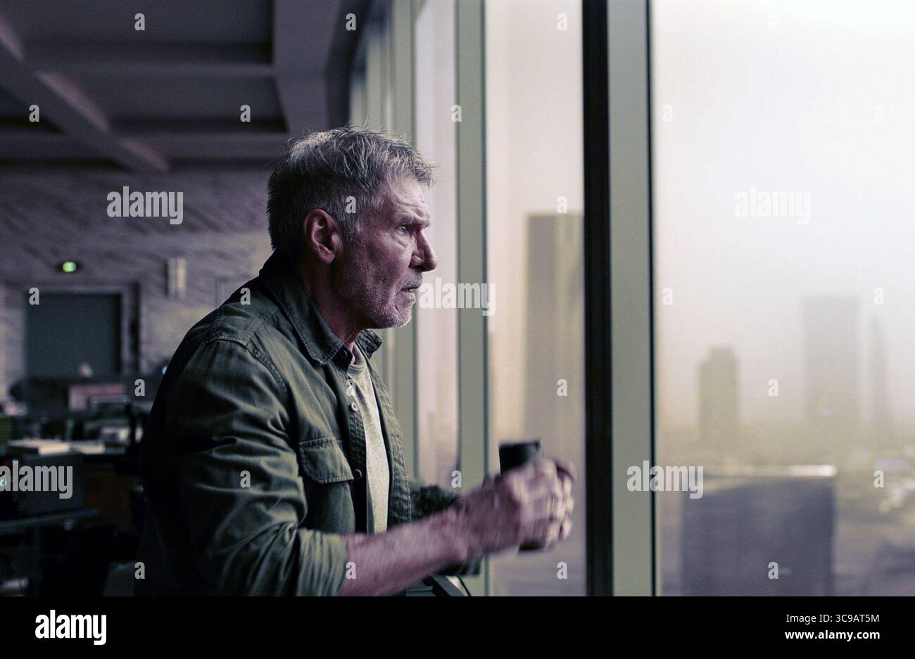 Blade Runner 2049 è un film di fantascienza neo-noir del 2017 diretto da Denis Villeneuve, tratto da una sceneggiatura di Hampton Fancher e Michael Green, basato su una storia di Fancher. Sequel di Blade Runner (1982), il film vede protagonisti Ryan Gosling e Harrison Ford, con Ana de Armas, Sylvia Hoeks, Robin Wright, Mackenzie Davis, Dave Bautista, e Jared Leto nei ruoli di supporto. Ford e Edward James Olmos riprendono i loro ruoli dal film precedente, rispettivamente come Rick Deckard e Gaff. Foto Stock