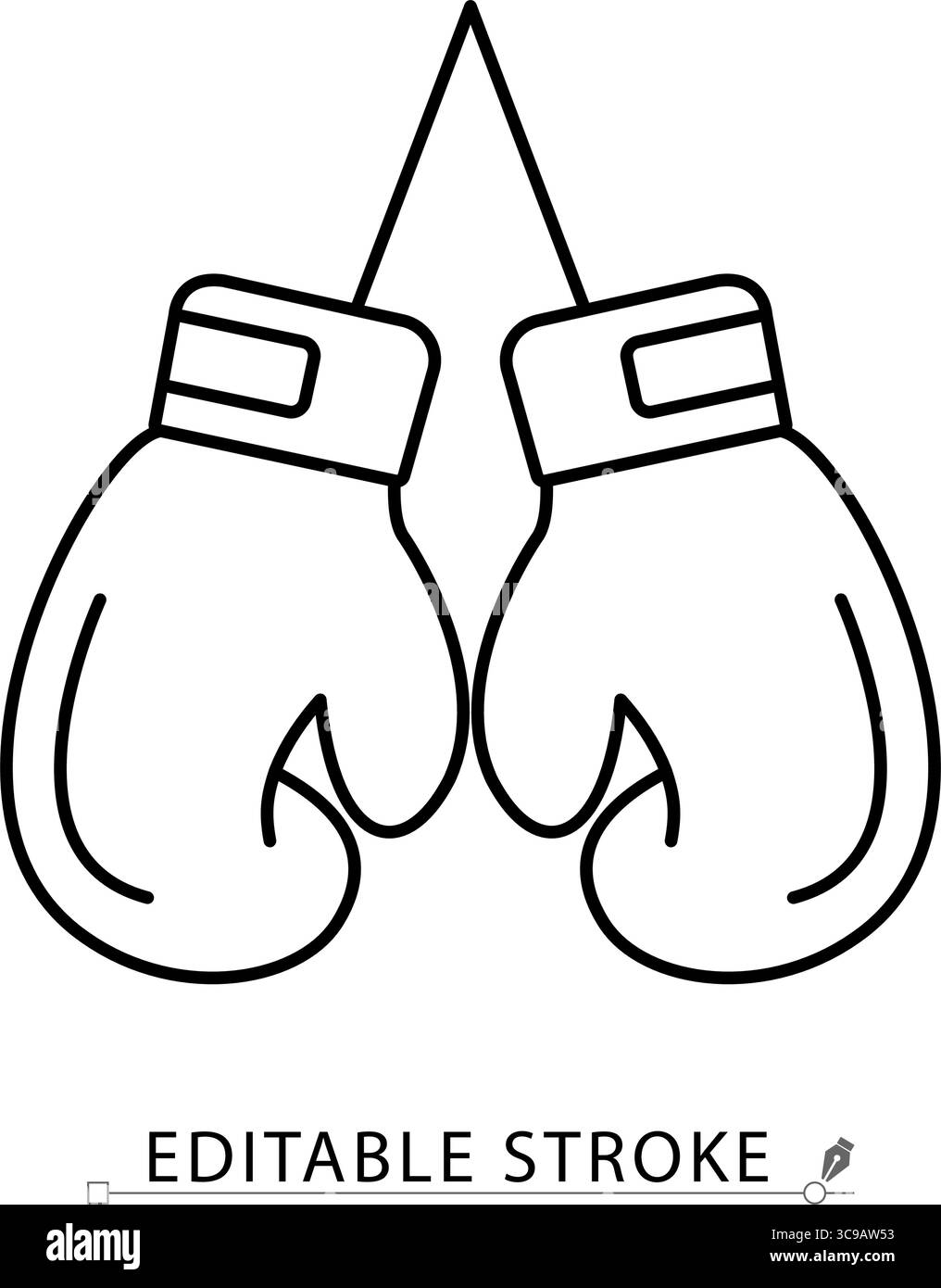 Un'icona dei guanti da boxe in stile minimalista con tratto modificabile. Equipaggiamento da combattimento, equipaggiamento da allenamento, simbolo di combattimento, oggetto di arti marziali, protezione Illustrazione Vettoriale