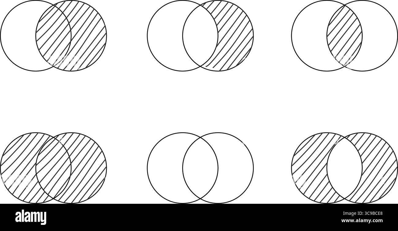 diagramma venn a due forme circolari con area di ombreggiatura, illustrazione vettoriale isolata su sfondo bianco. Illustrazione Vettoriale