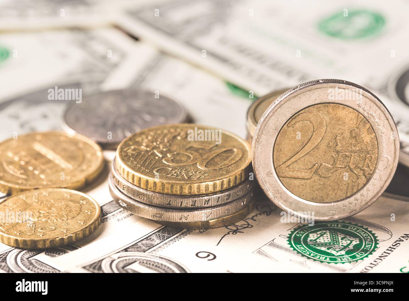 Concetto di business. Primo piano sulle banconote in dollari americani. Foto Stock