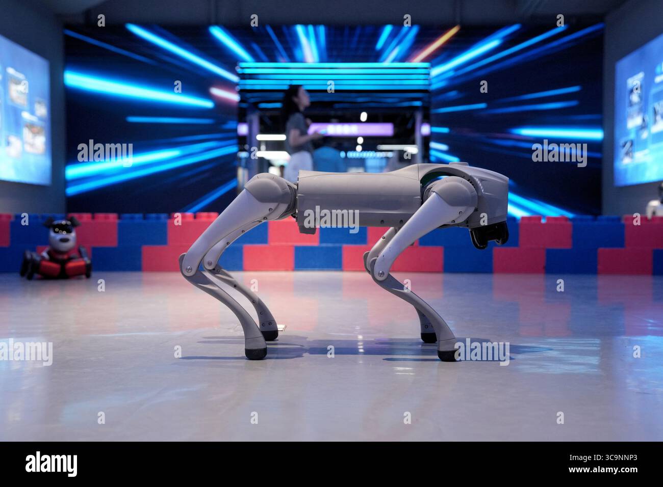 Pechino, Cina. 4 agosto 2025. Il robot Mall, il primo negozio robot intelligente 4S al mondo, situato a Yizhuang, Pechino, ha attirato molti visitatori il 4 agosto 2025. Questo negozio offre esposizione, esperienza, vendita, post-vendita e altri servizi per i prodotti robotici, migliorando ulteriormente lo sviluppo della catena industriale dei robot. Robot Mall sarà presentato come un importante traguardo nell'innovazione dei servizi industriali durante la World robot Conference 2025. Crediti: Zhang Xiangyi/China News Service/Alamy Live News Foto Stock