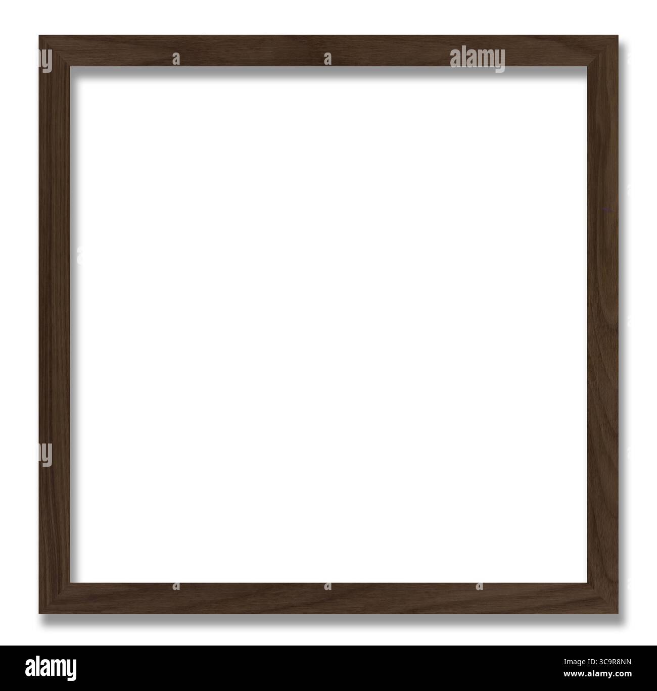 Cornice quadrata in legno marrone scuro dal design semplice e moderno. Il telaio ha una consistenza in legno visibile. Foto Stock