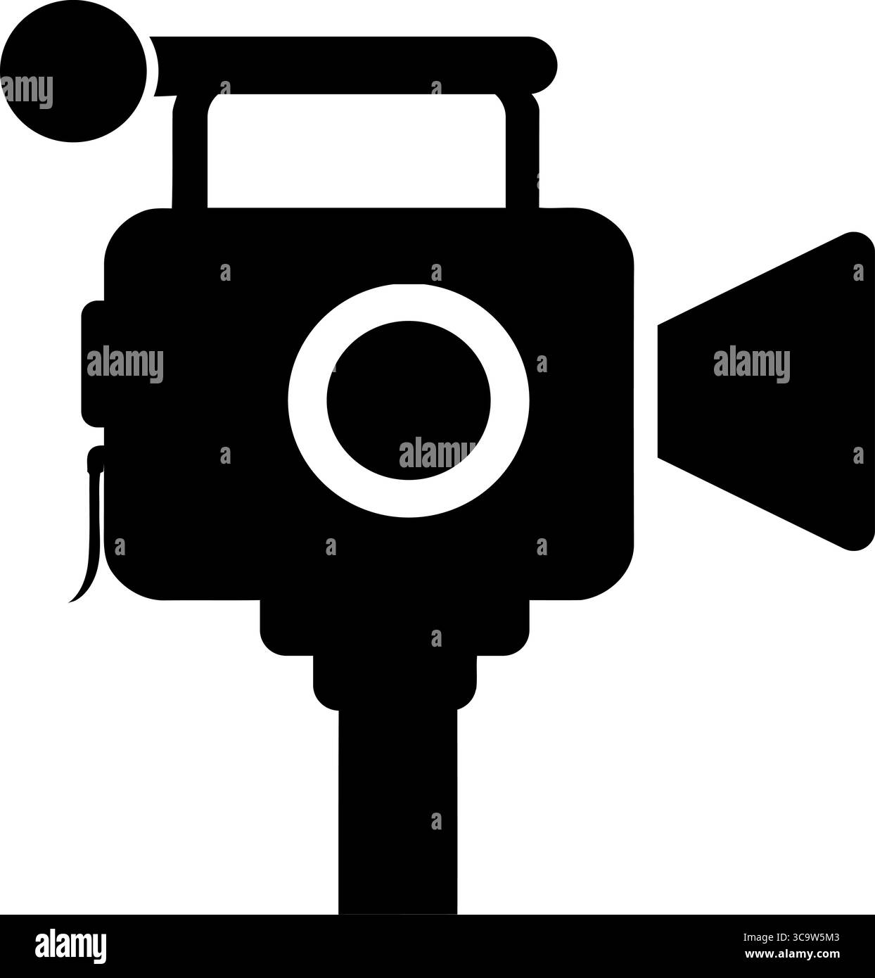 Icona della telecamera di notizie vintage con microfono. Simbolo retrò per il giornalismo trasmesso, il documentario e il cinema indie. Illustrazione Vettoriale