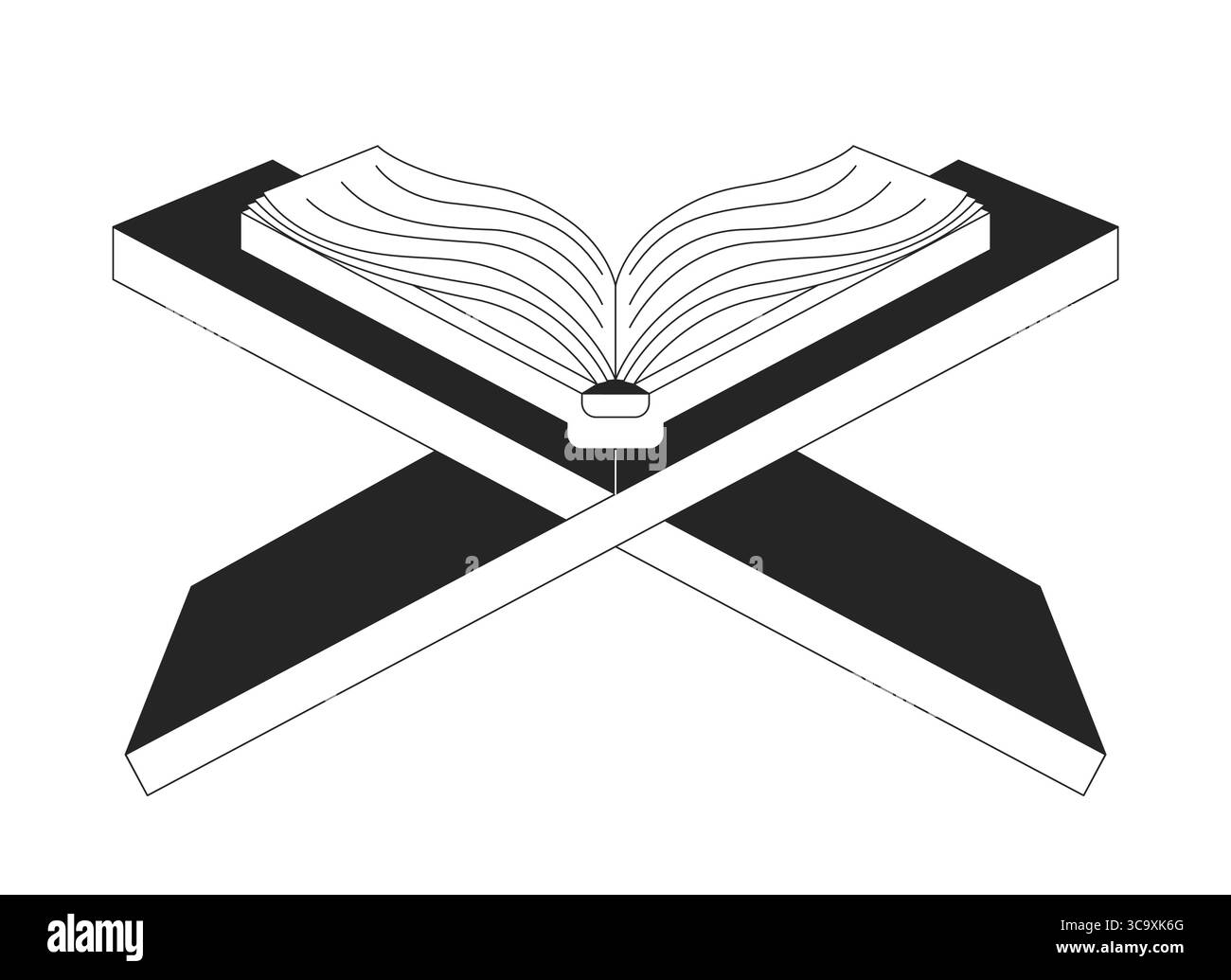 Aprire Corano sull'oggetto linea 2D del supporto Rehal Illustrazione Vettoriale