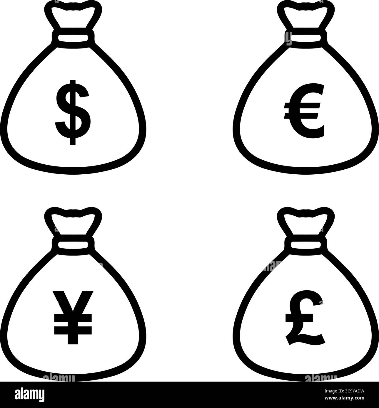 Borsa portamonete con vari simboli di valuta Illustrazione Vettoriale