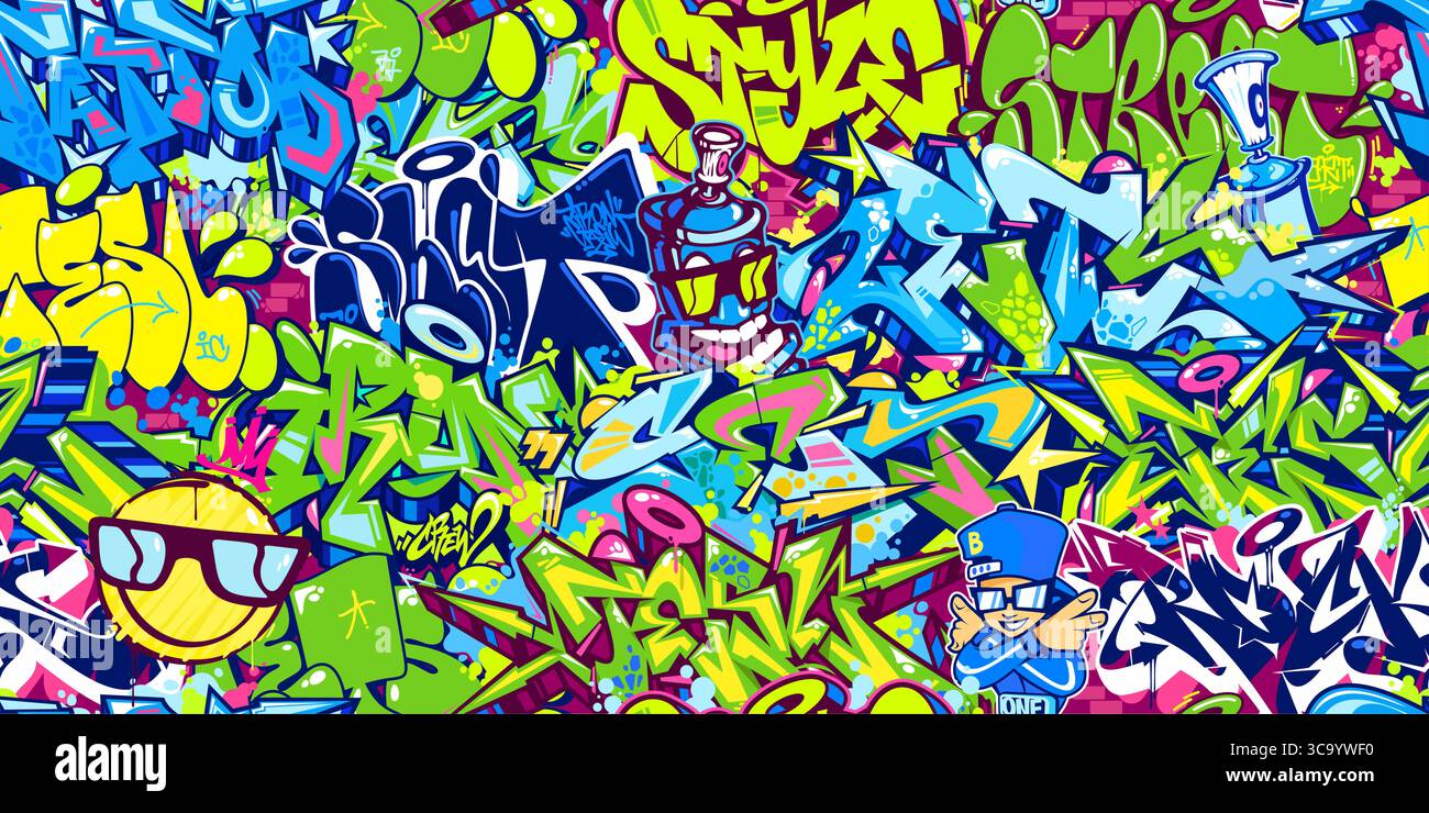 Modello di sfondo vettoriale Street Art Hiphop Graffiti stile urbano astratto, colorato e alla moda Illustrazione Vettoriale