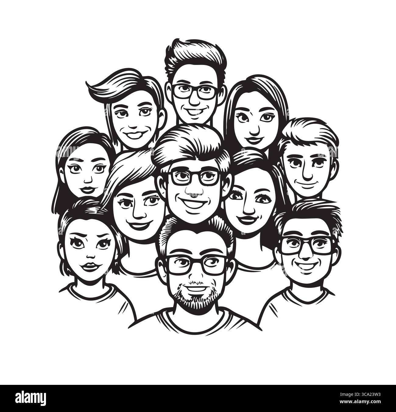 schema di folla di persone diverse. illustrazione Illustrazione Vettoriale