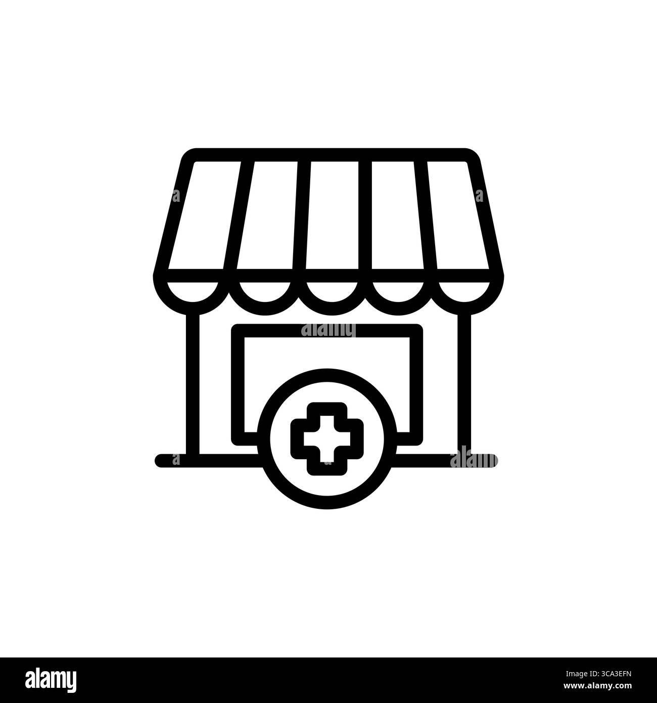 Icona della linea di costruzione della farmacia. Ospedale, clinica, stazione medica. Concetto di medicina. Illustrazione vettoriale Illustrazione Vettoriale