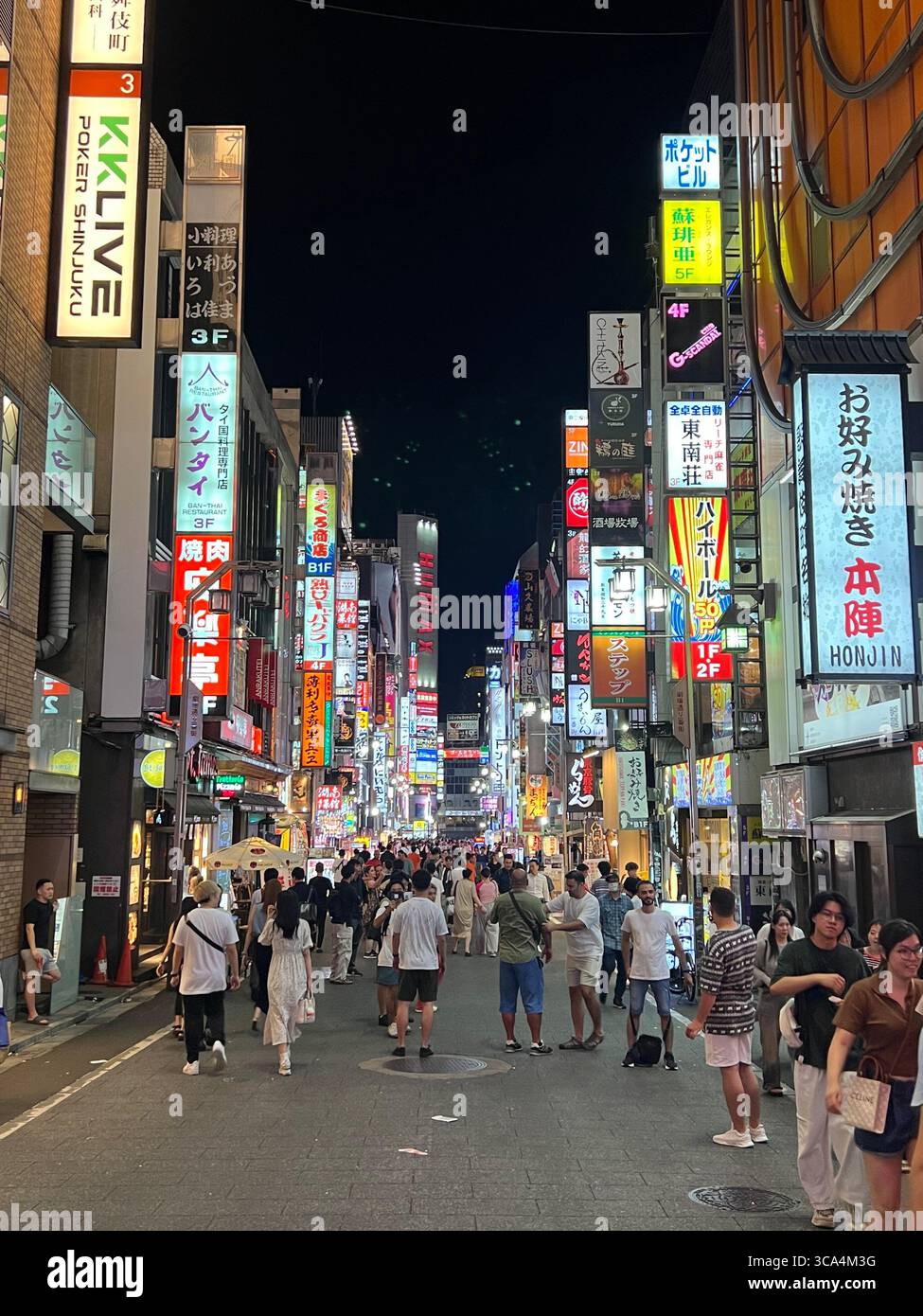 Il battito cardiaco al neon di Tokyo: Strade animate da cartelli luminosi, folle affollate e la vibrante energia dell'indimenticabile vita notturna giapponese. Foto Stock
