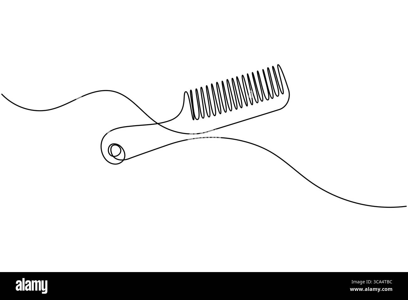 Disegno a linea continua di un pettine e forbici su sfondo bianco. Design minimalista degli utensili per parrucchieri Illustrazione Vettoriale