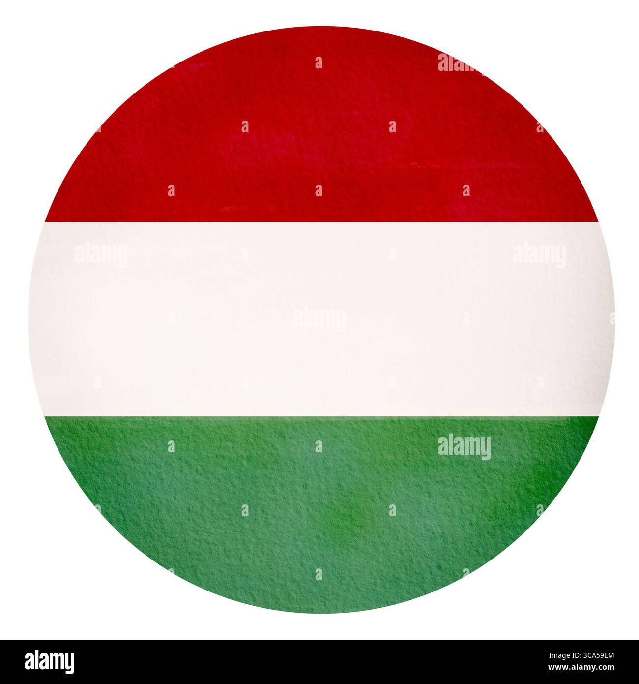 Bandiera ungherese di forma rotonda. Illustrazione ad acquerello disegnata a mano. Foto Stock