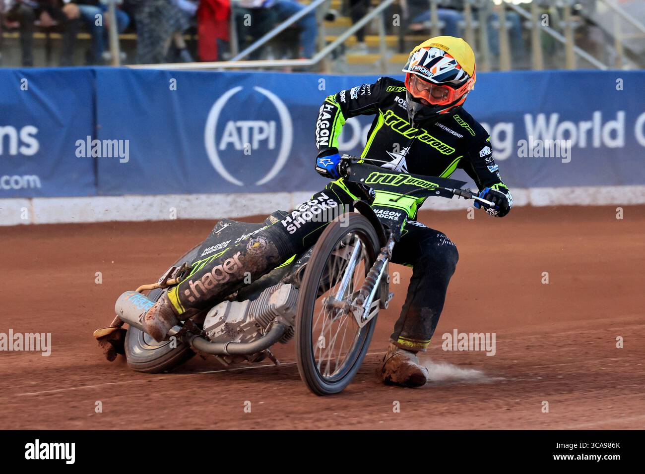 Jason Edwards (#7) (Reserve - Rising Star) di Ipswich Tru7Group Witches durante il Rowe Motor Oil Premiership match tra Belle Vue Aces e Ipswich Witches al National Speedway Stadium di Manchester lunedì 4 agosto 2025. (Foto: Eddie Garvey | mi News) crediti: MI News & Sport /Alamy Live News Foto Stock