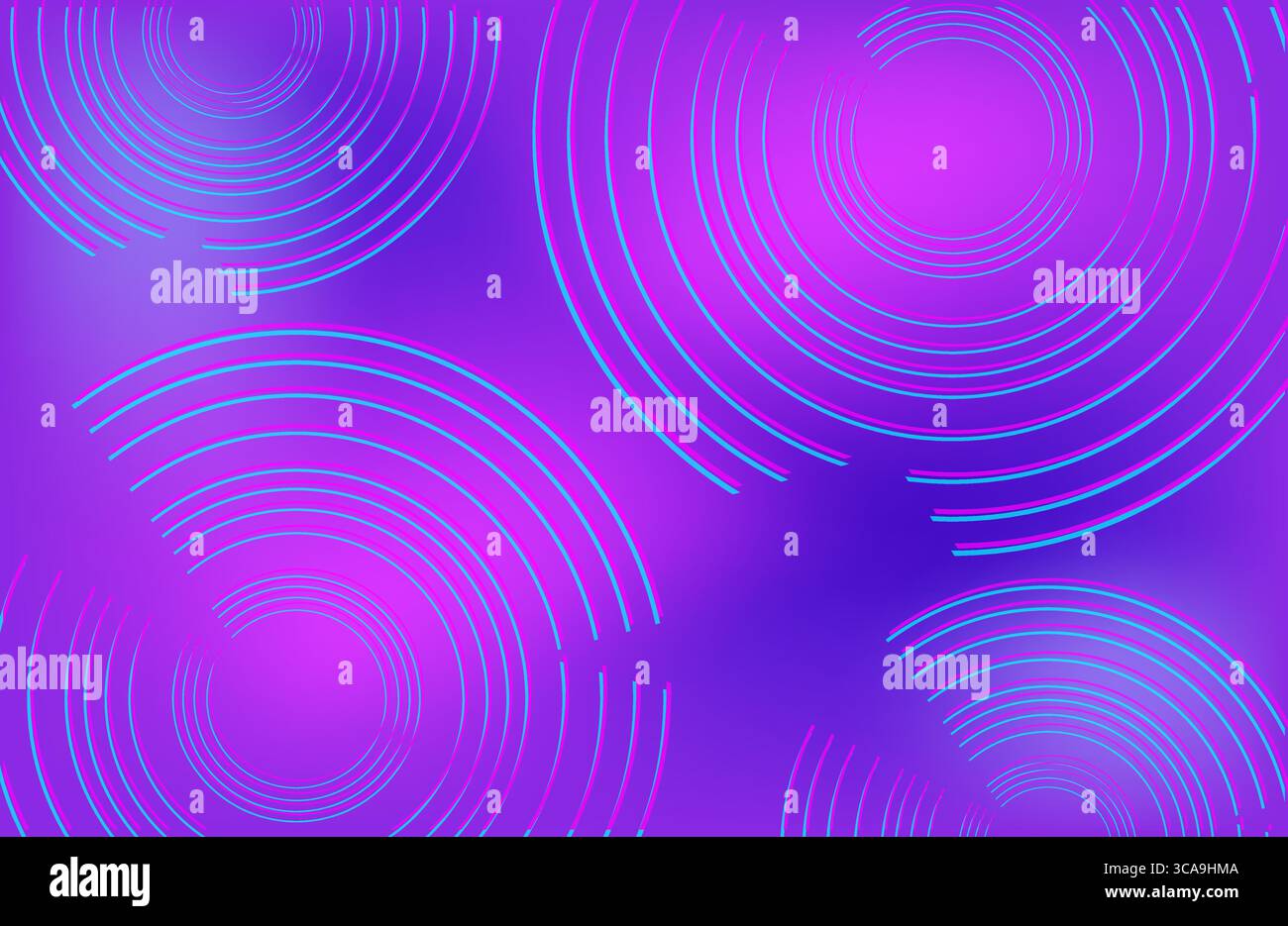 Sfumature blu e viola effetto glitch futuristico sullo sfondo. Banner Vector neon vivace, cover in mesh con cerchi in tecno Illustrazione Vettoriale