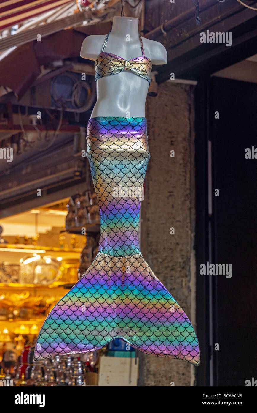 Abito Cosplay con gonna a coda di sirena con paillettes in costume speciale Foto Stock