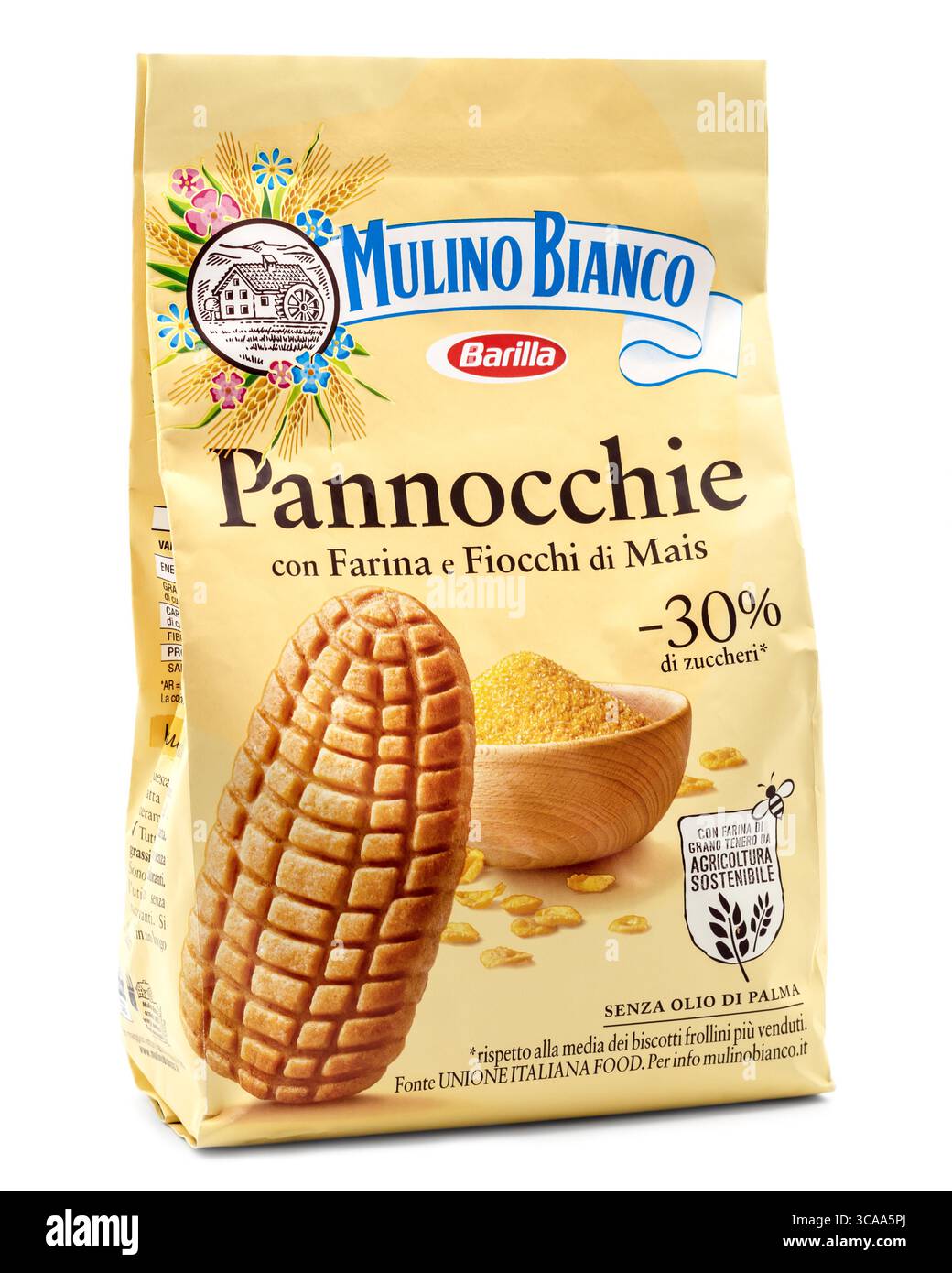 Pannocchie di Barilla Mulino bianco, confezione di biscotti su fondo bianco Foto Stock