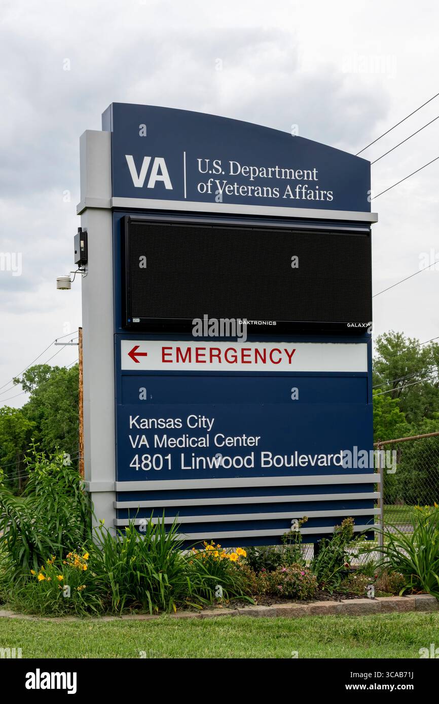 Kansas City, Missouri. Cartello all'ingresso del V.A. Medical Center Foto Stock