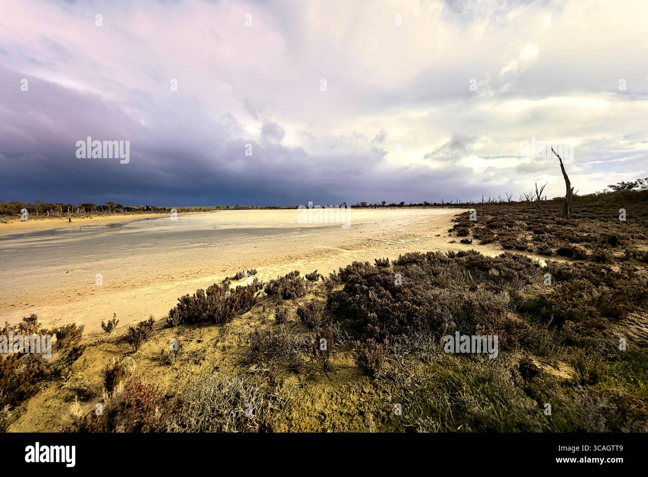 Si avvicina la tempesta, lago salato Ninan, Wongan Hills, Australia Occidentale Foto Stock